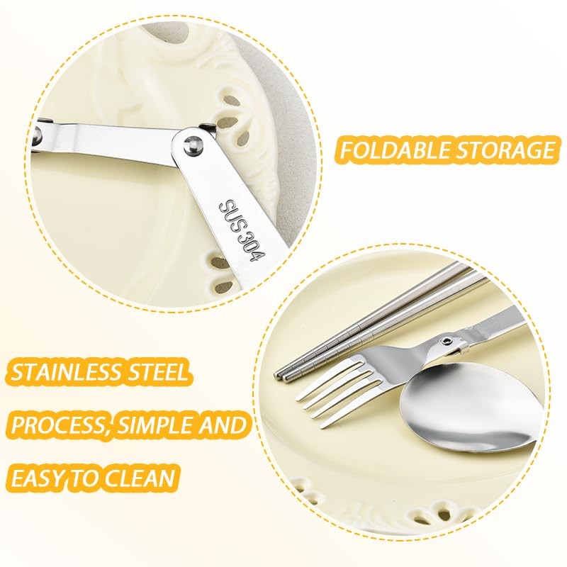 Camping Utensil Set with Case Folding Tableware Cutlery Foldable Spoon Fork C...