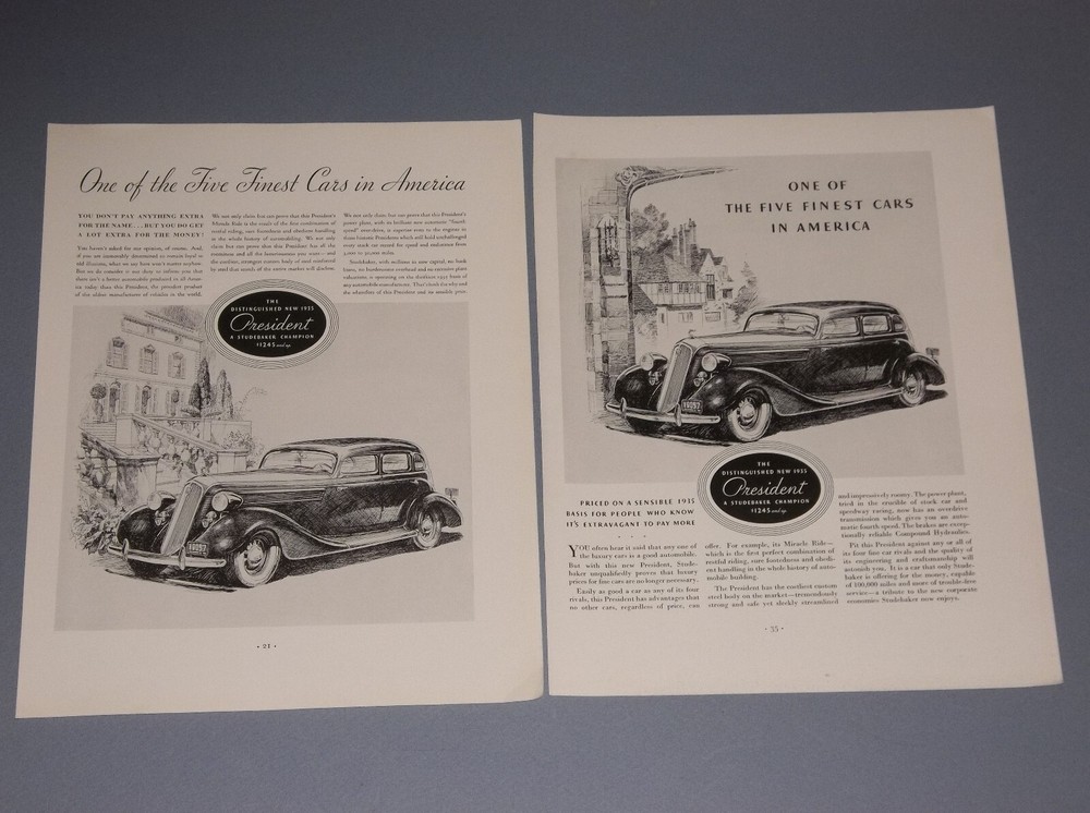 7 1935 STUDEBAKER PRESIDENT AUTO ADS