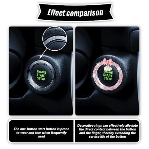 Bling Diamond Car Engine Start Stop Button Decoration Ring, Push Start Pink