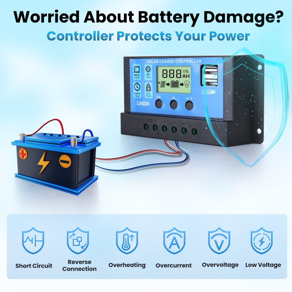 30A PWM Solar Panel Regulator Charge Controller 12V/24V Auto Focus Tracking