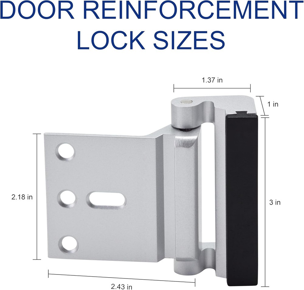 Home Security Door Lock, 2 Pack Reinforcement Locks for Front Silver