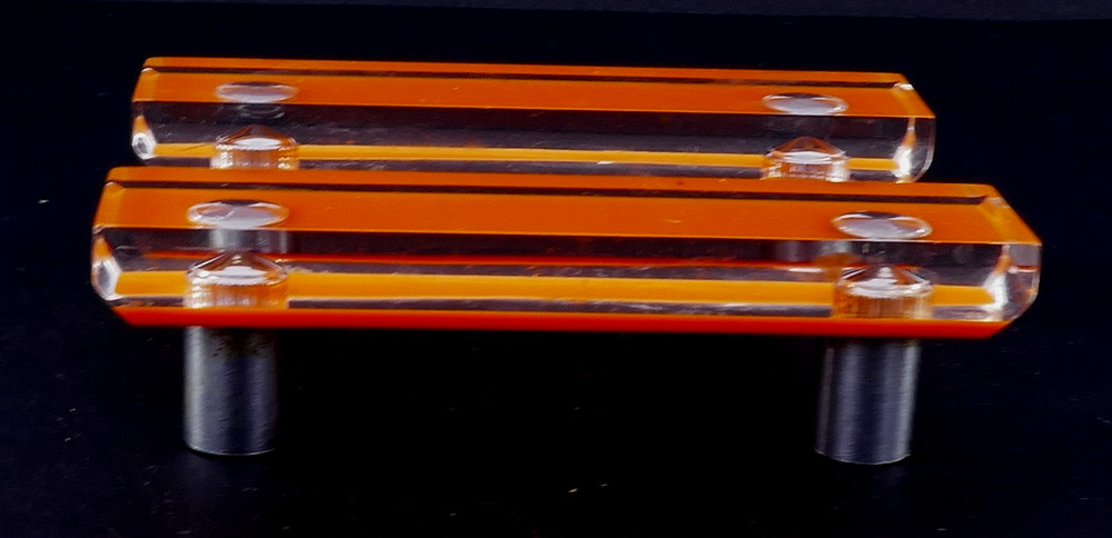 2 RECTANGULAR ORANGE LUCiTE MiD CENTURY 4.25" CABiNET DRESSER DRAWER PULL HANDLE