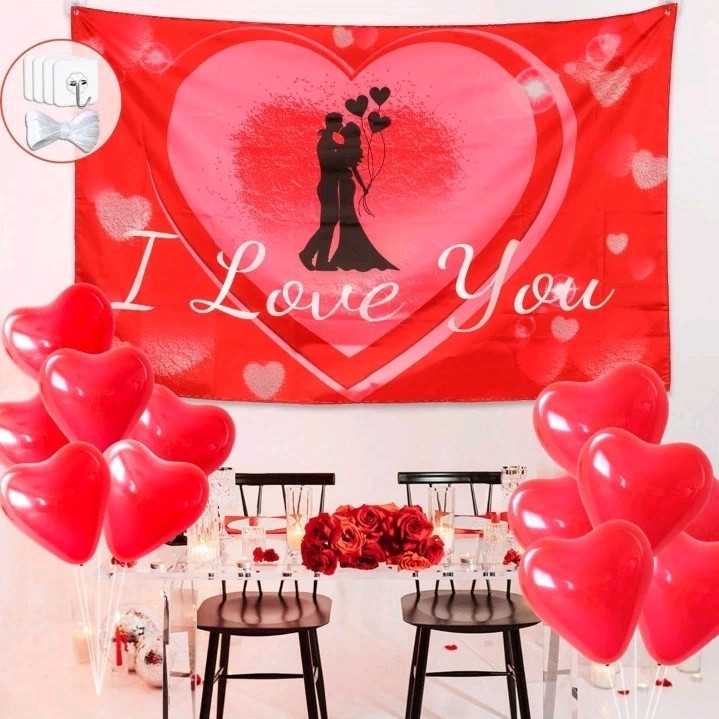 Romantic Red Backdrop Valentines Day Decorations With Balloons And Clips