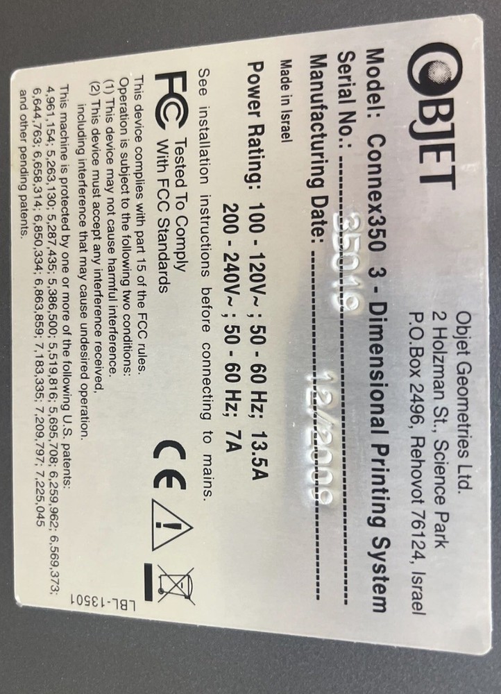 Stratasys Objet Connex350 Colour Multi Material 3-D Printer