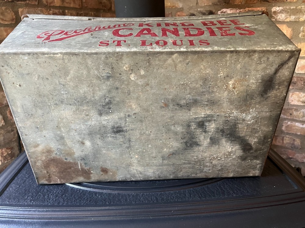 Vintage Galvanized Peckham’s King Bee Candies Advertising Bin Candy Making Bin