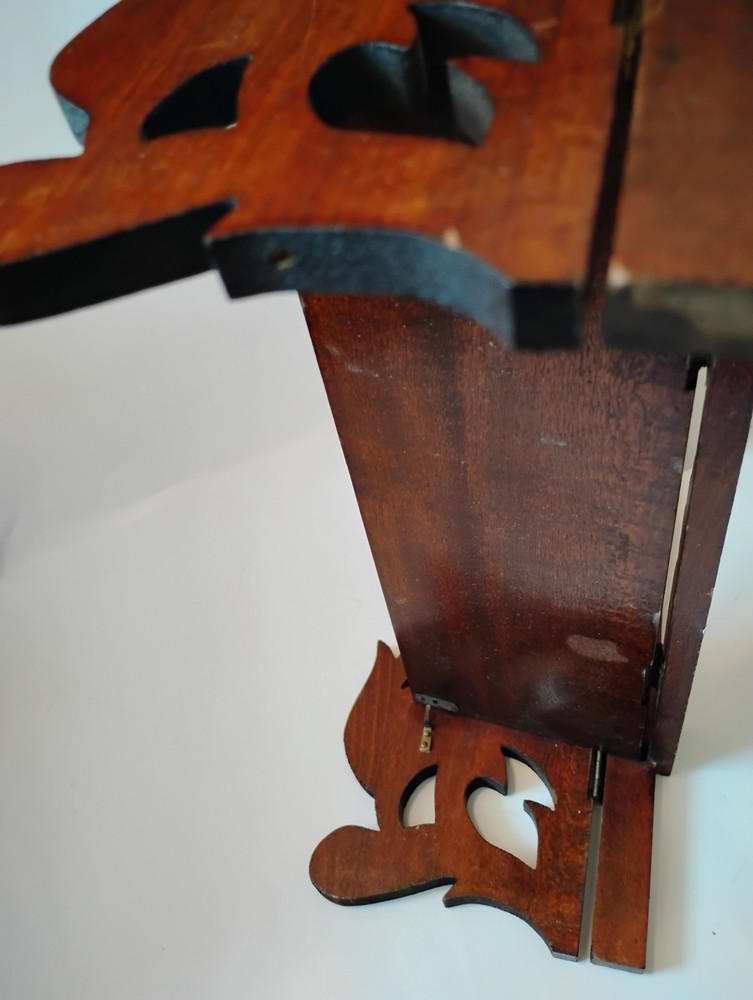 Antique Victorian Brown Wood Scrollwork Folding Small Display Shelf Hang Stand