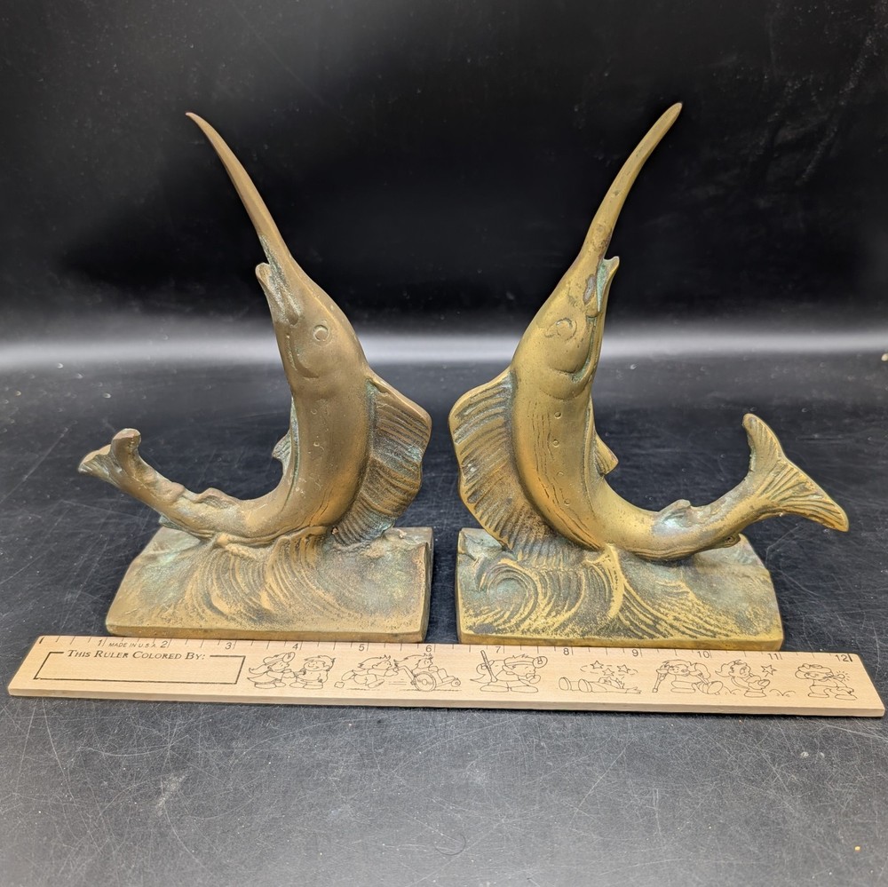 Vintage Solid Brass Nautical Sailfish Bookends