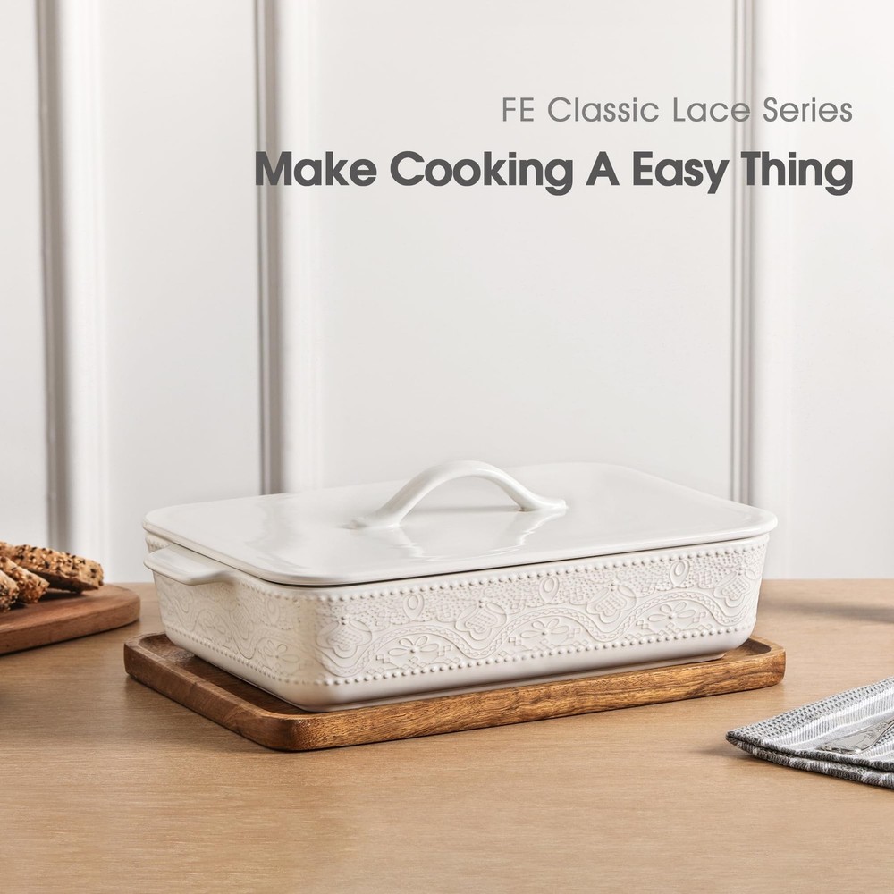 Casserole Dish with Lid, Ceramic 9x13 Casserole Dish for Oven, Rectangular Ba...