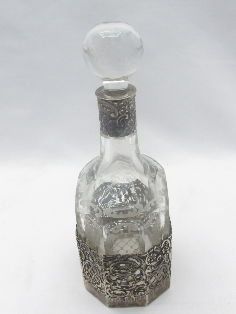 Antique Swedish Silver Bottle Decanter Open Work Rococo Revival
