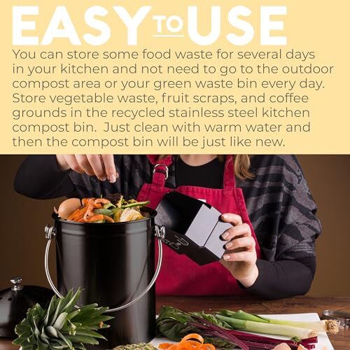 Countertop Compost Bin Kitchen | 1.3 Gallon | Odorless Composting Bin With Carbo