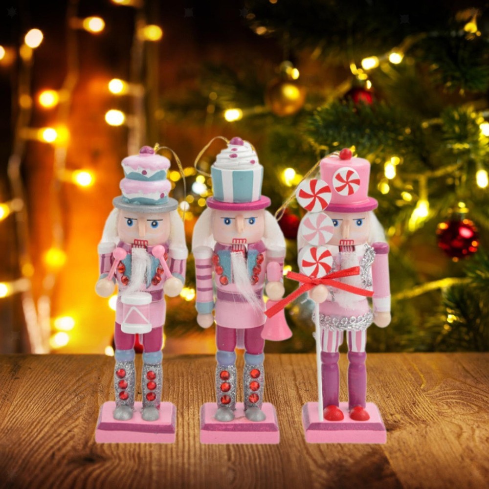 3 Pieces Wooden Nutcracker Soldiers Mini Nutcracker Figurine Traditional