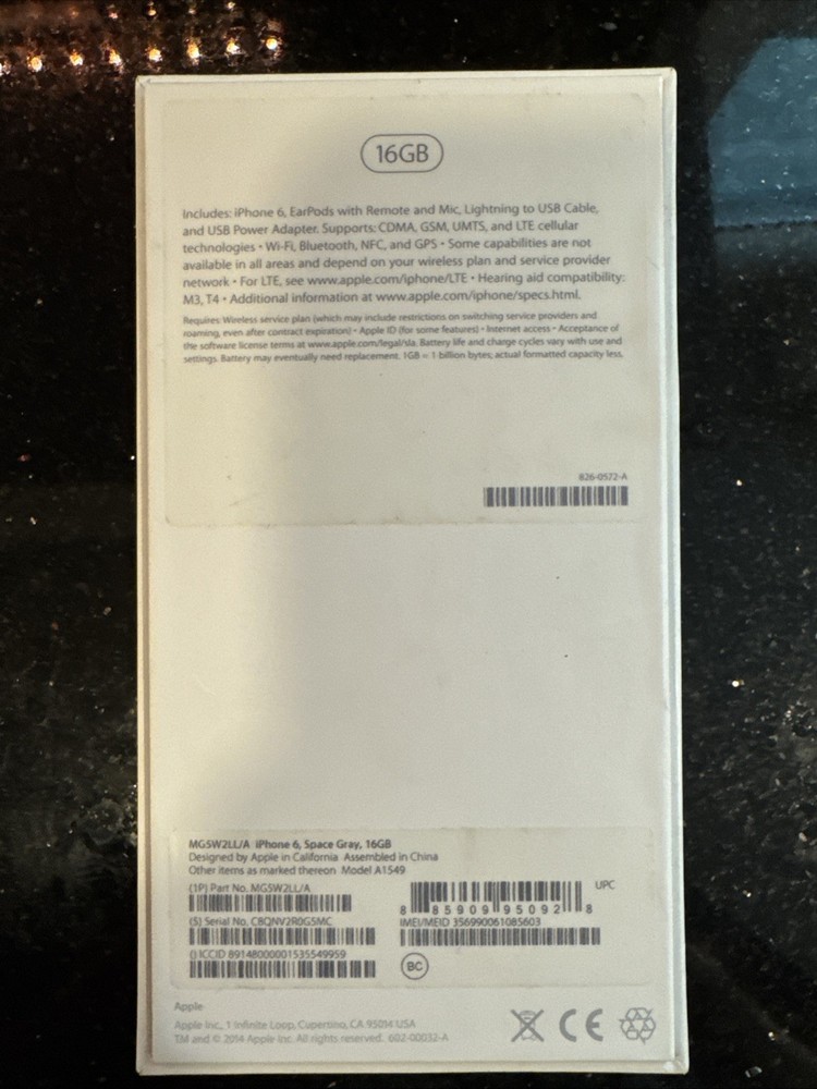 iPhone 6 Empty Box Only Apple 16GB Space Gray, inserts and original stickers