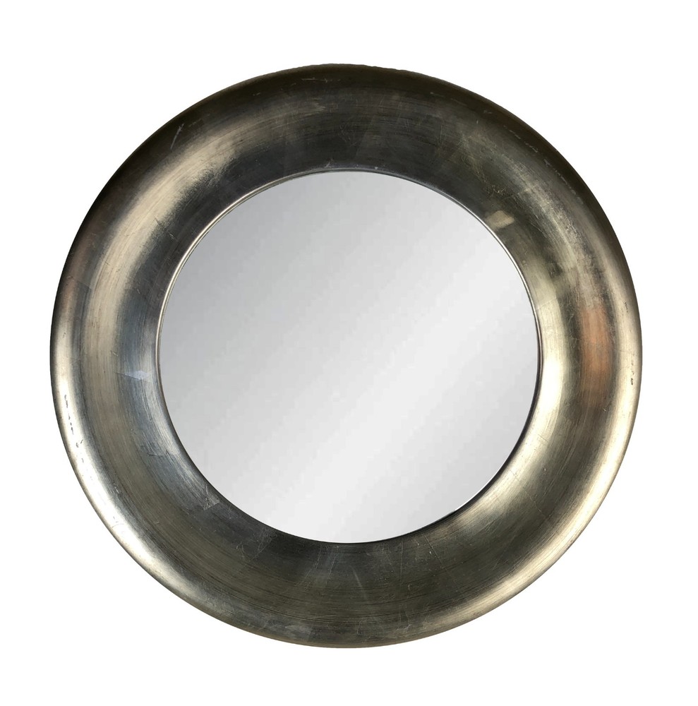 Champagne Finish Round Wood Frame Beveled Mirror 31"