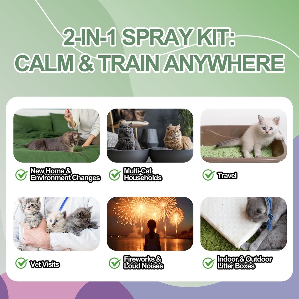 Cats Calming & Litter Training Spray Kit – 2-Pack 150ml Duo, Cat Training