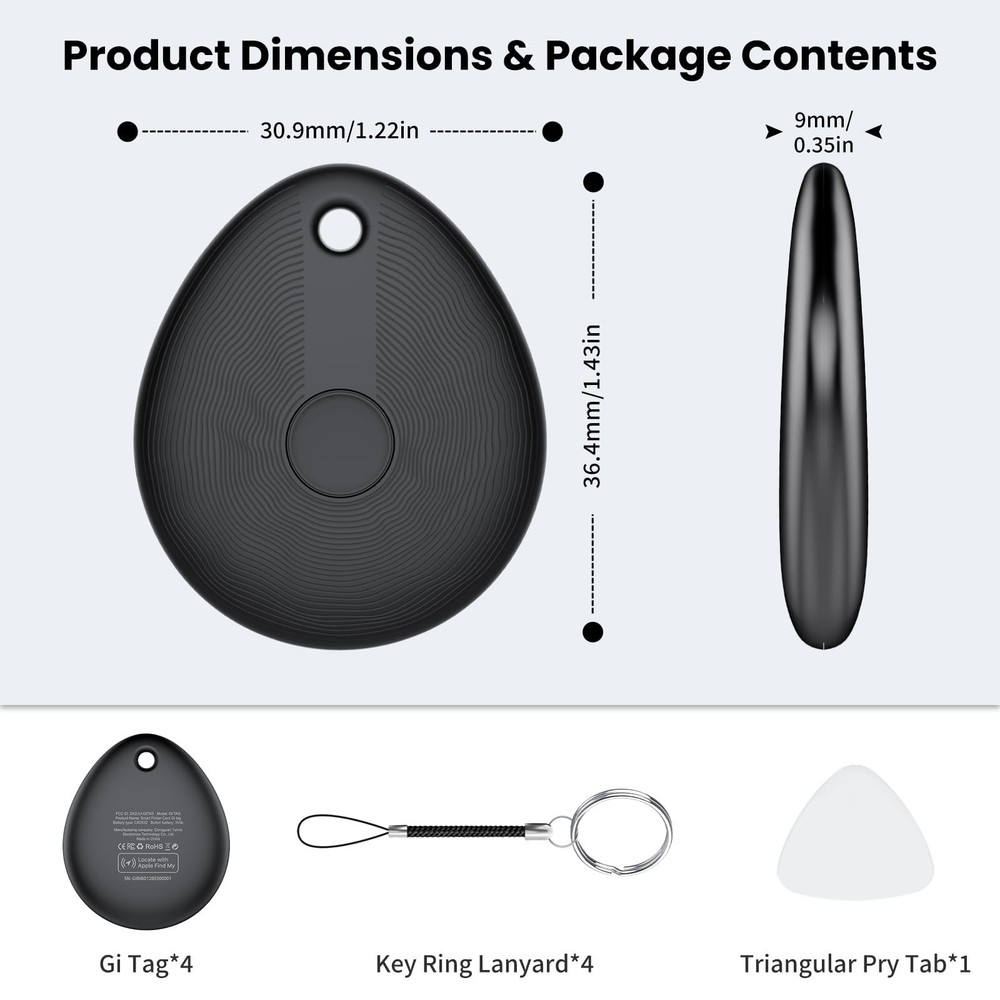 FIQI Air Tracker Tags 4-Pack [Apple MFi Certified], Compatible with Apple Fin...