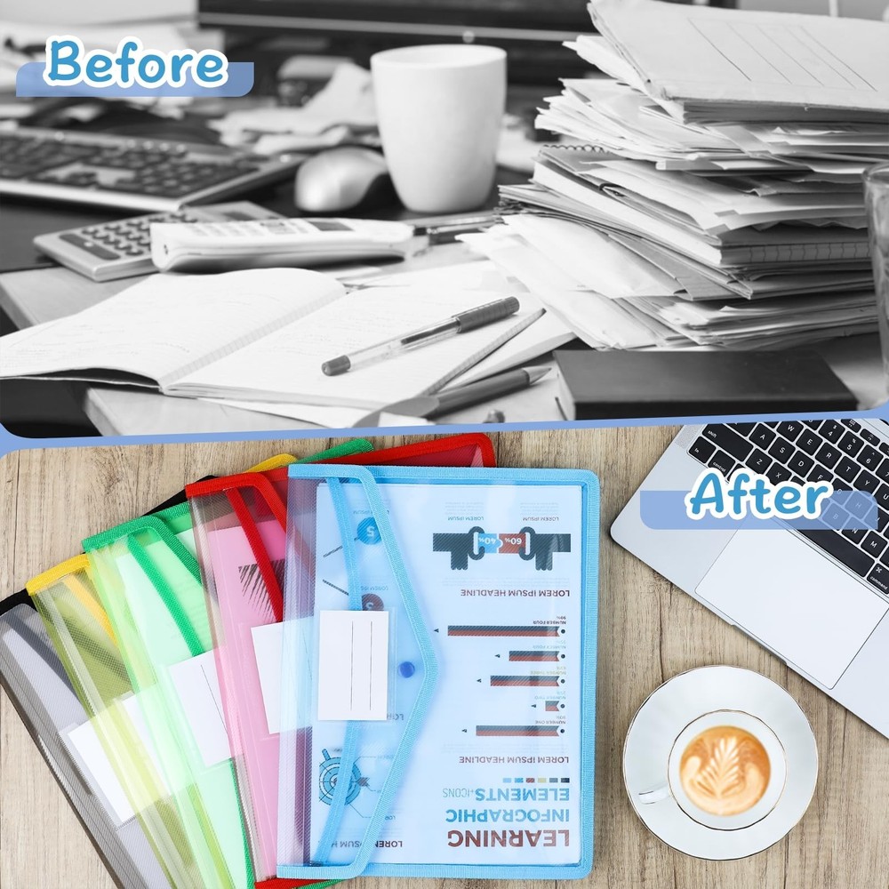 Umriox Plastic File Folders, 5 Pack A4 Poly Envelope Expanding File Wallet Do...