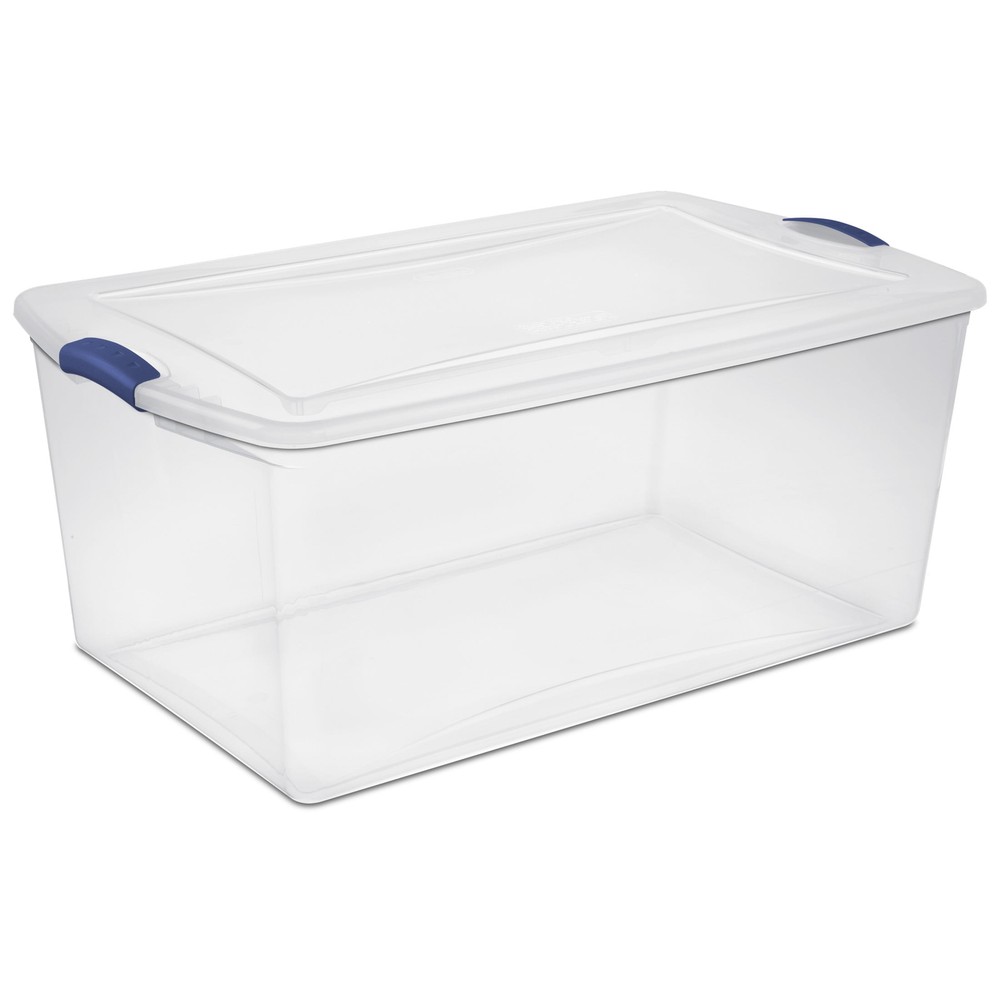 Large Storage Bin, 105 Quart Clear Plastic Storage Bin with Latch Lid,Blue 4pack