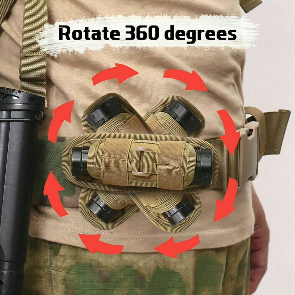 360° Rotatable Belt Flashlight Holder for Elastic Strap Tactical Molle Pack Bags