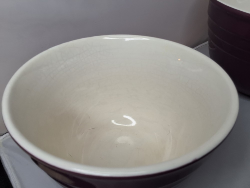 3 Piece Nesting Mixing Bowl Set Deep-Walled Purple Ceramic with White Interior