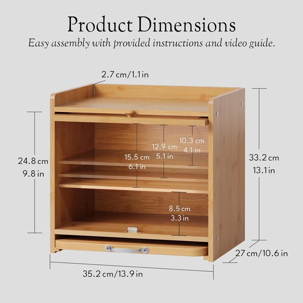 Bamboo Bread Box for Kitchen Countertop, Double Layer Kitchen Counter Organizers