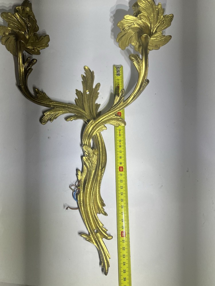 French Louis XV Gilt Bronze Rococo Leaf Two Light Wall Sconce