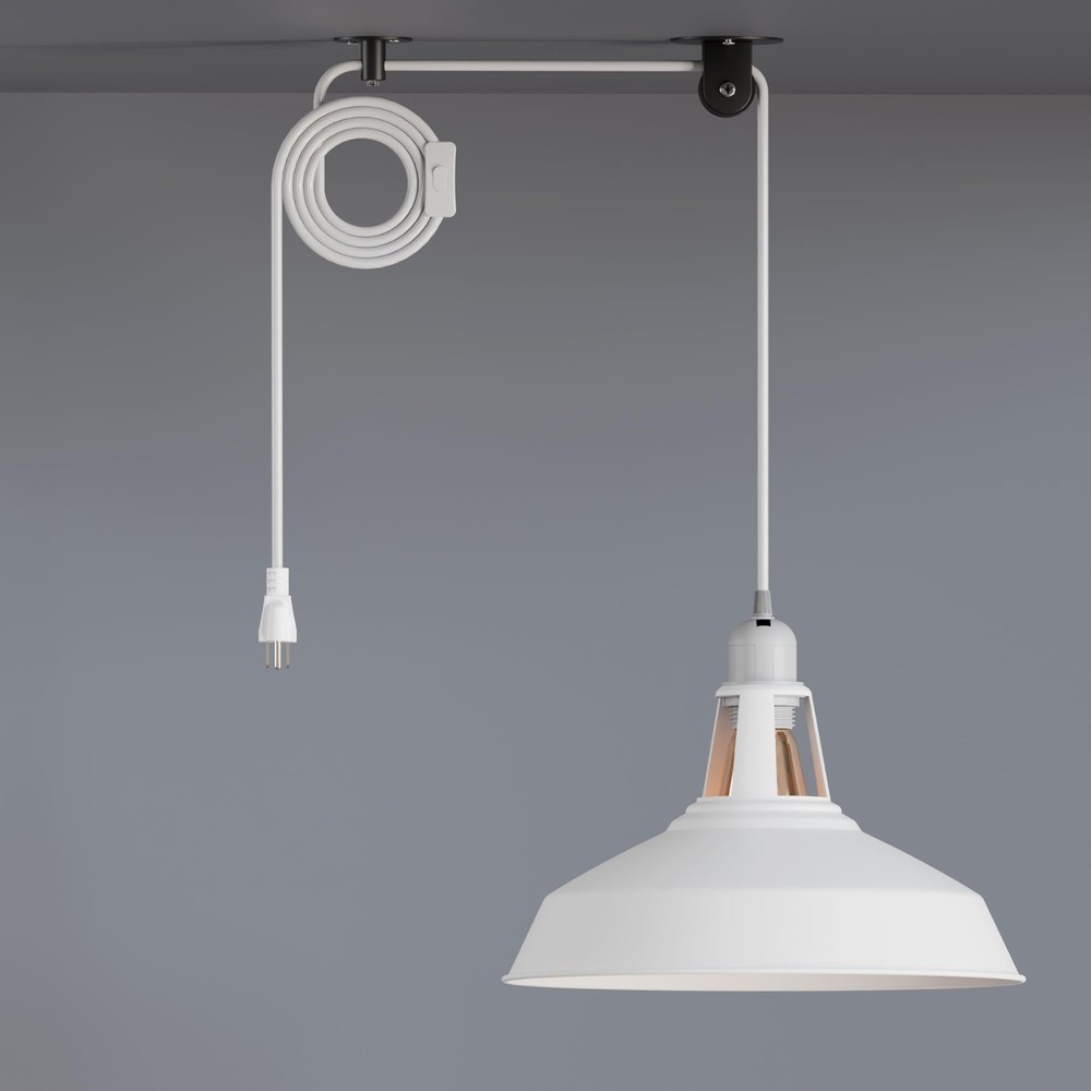 White Plug-in Light Socket 16Ft Pendant Cord Kit E26 Hanging Light Socket