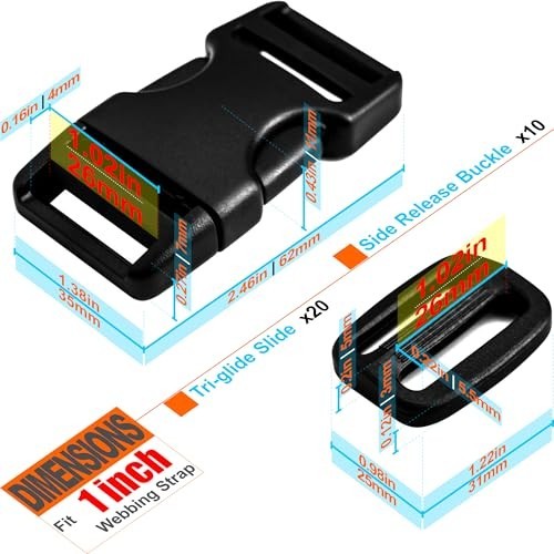 1" Webbing Strap Buckles Set - 10 Quick Release & 20 Tri-Glide Clips for Heavy D