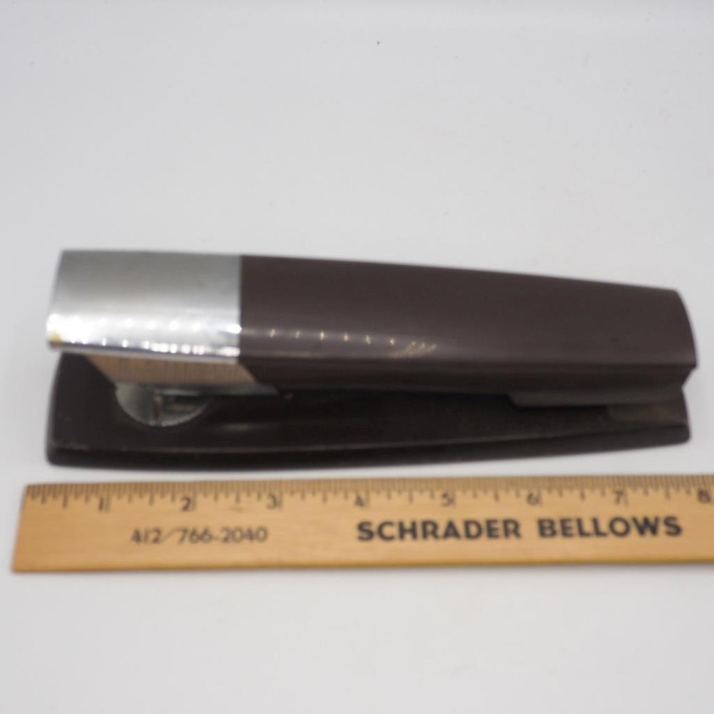 Swingline Stapler Model 333 Chrome & Dark Brown Mid-Century Modern