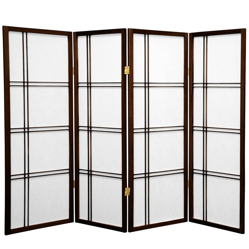 4 ft. Short Double Cross Shoji Screen - Walnut - 4 Panels