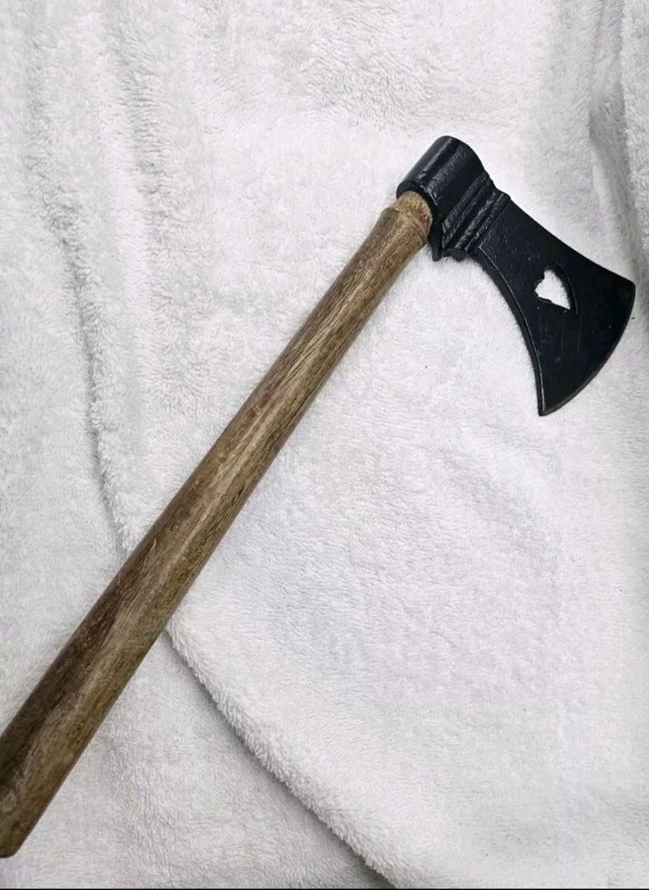 AXE TOMAHAWK CARBON STEEL HEAD HEART CUTOUT WITH HANDLE