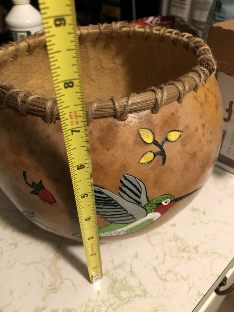 Hand Painted Gourd Bowl Signed