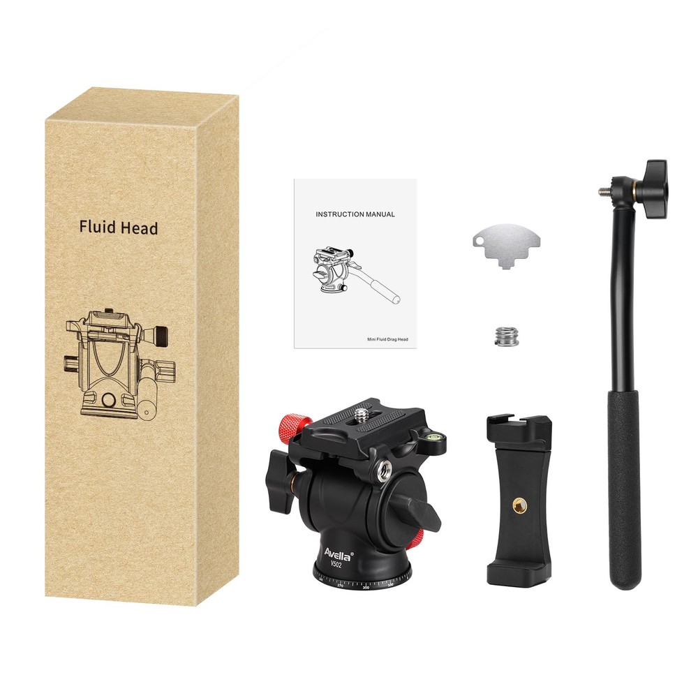 Avella Tripod Fluid Head Pan Tilt Head with Arca Type Quick Release Plate and...