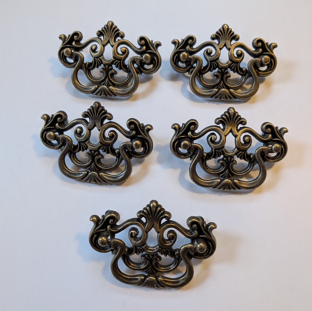 5 VTG BRASS 4" DROP BAIL DRAWER PULLS 1995 WITH ⅝" SCREWS
