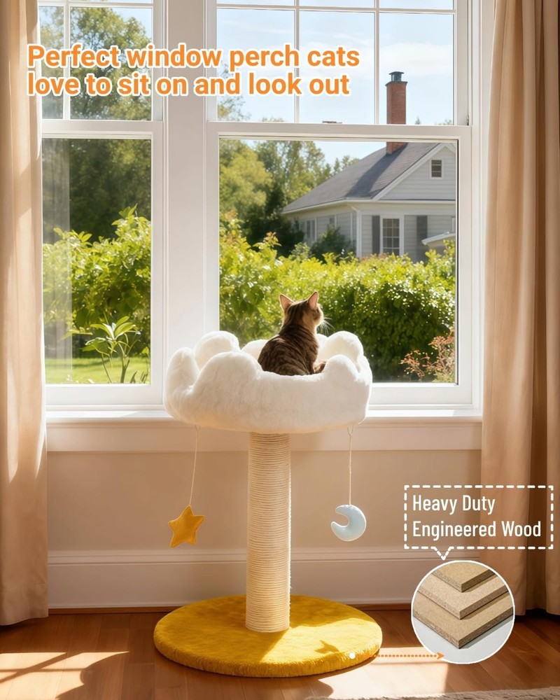 Multi-Functional Cat Tree with Plush Cloud Perch & Built-In Toys - 22"