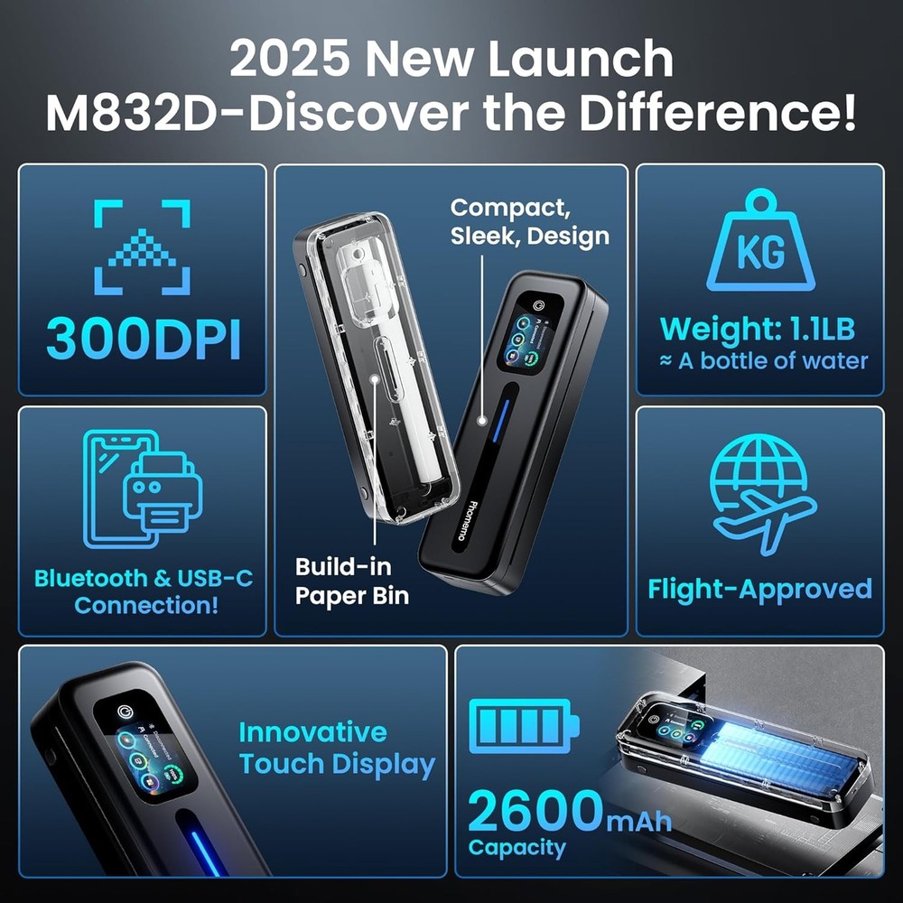 Phomemo M832D Thermal Printer Wireless Touchscreen Printer Support US Letter/ A4