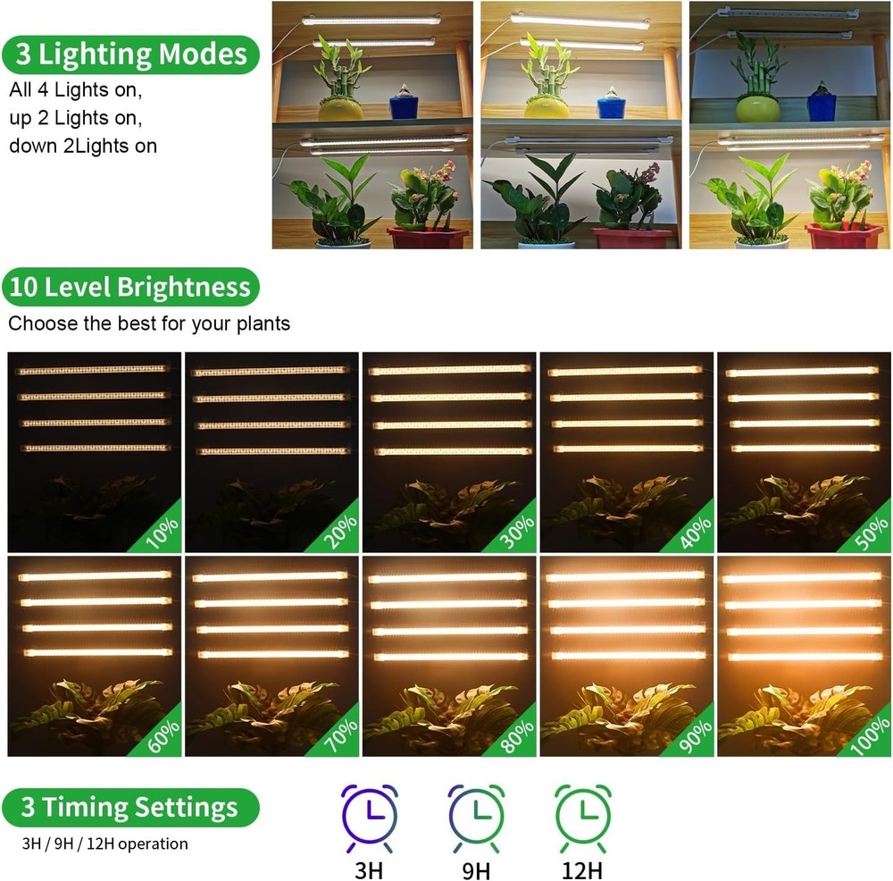Full Spectrum LED Grow Light Strips with Timer & Dimmable Levels for Plants