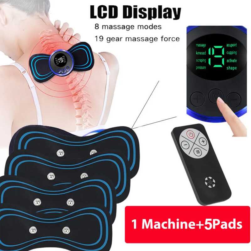 5PCS Portable Mini Electric Neck Back Massager Patch Stimulator Cervical Massage