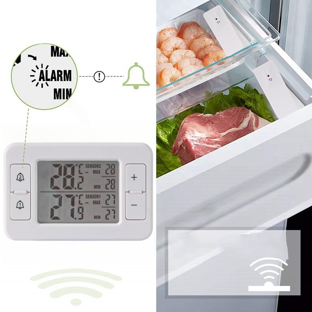Wireless Thermometer System Featuring Two Remote Sensors for Temperature Alerts