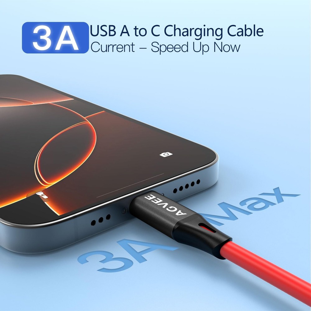 AGVEE 3ft Coiled Short USB to USB-C Charging Cable [USB-IF 3ft, Red
