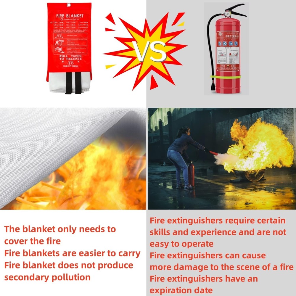 Fire Blanket 40"x40" - Reusable Emergency Fire Suppression for Kitchen, Grill...