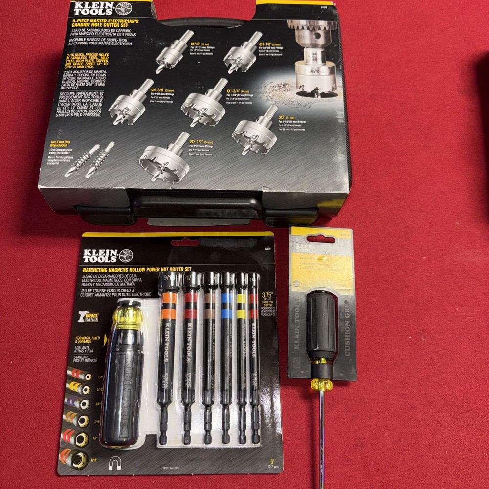3 Klein tools 8pc Carbide Hole Cutter Set,  Nut Driver  Set/ Screwdriver