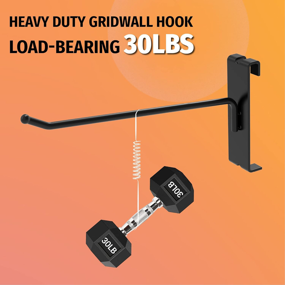 HUHOLE 32 Pack 6 Inch Gridwall Hooks for 3"X3" Wire Grid Panel – Black Heavy Dut