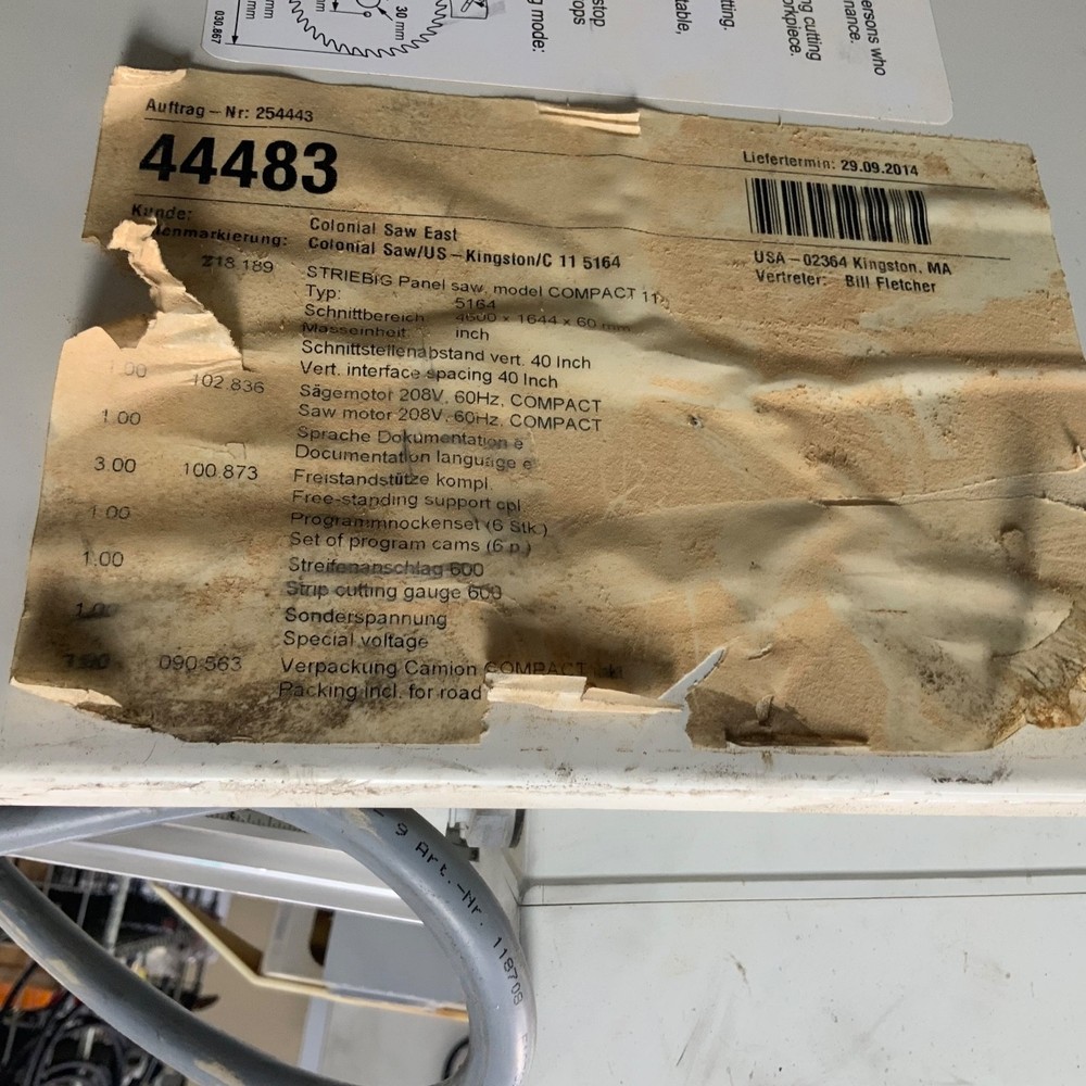 2014 STRIEBIG PANEL SAW COMPACT 11 TYPE 5164