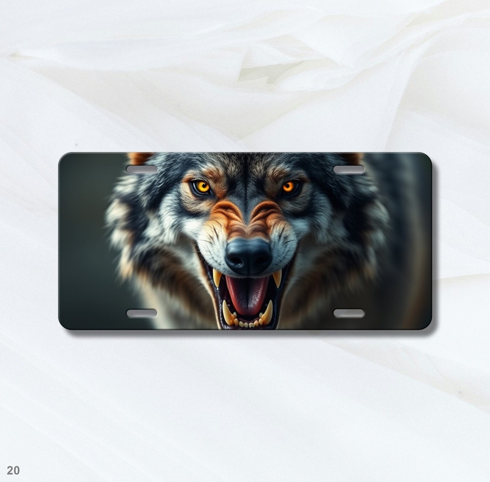 Aggressive Wolf License Plate Snarling Design Name Plate Auto Tag Unique Gift