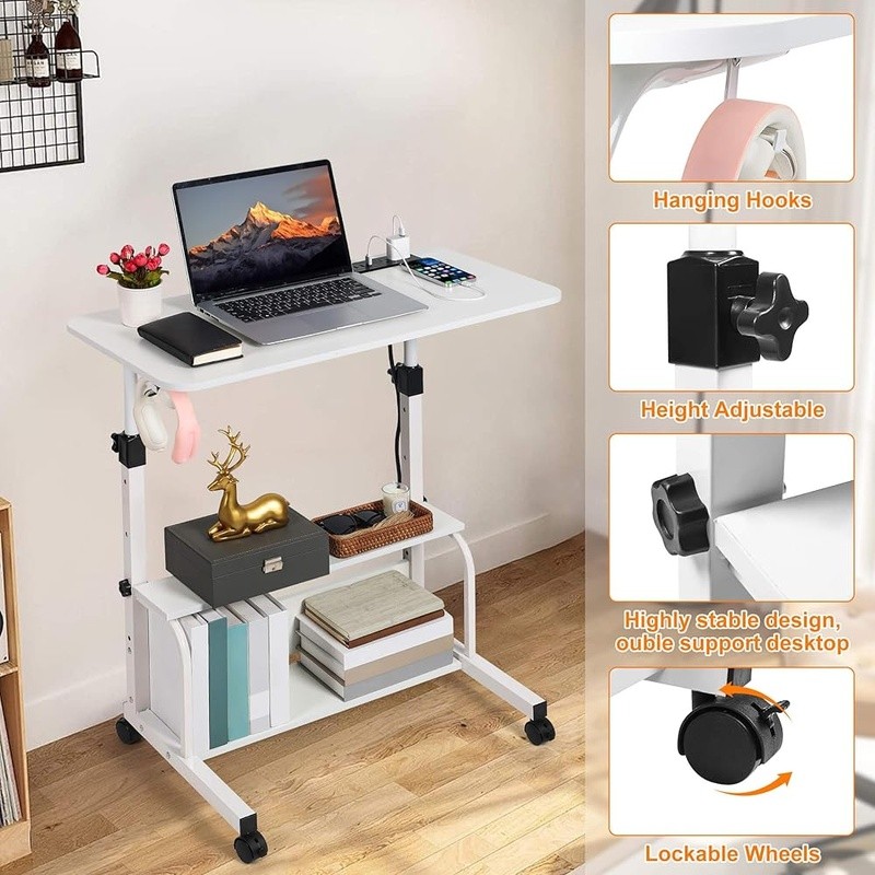 Adjustable Height Small Computer Desk Mobile Rolling Laptop Workstation New