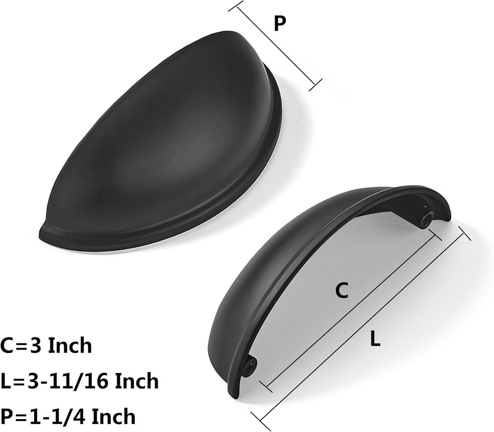 10 Pack 3" Drawer Pulls Matte Black Cabinet Cup Pulls Kitchen Hardware Cabine...
