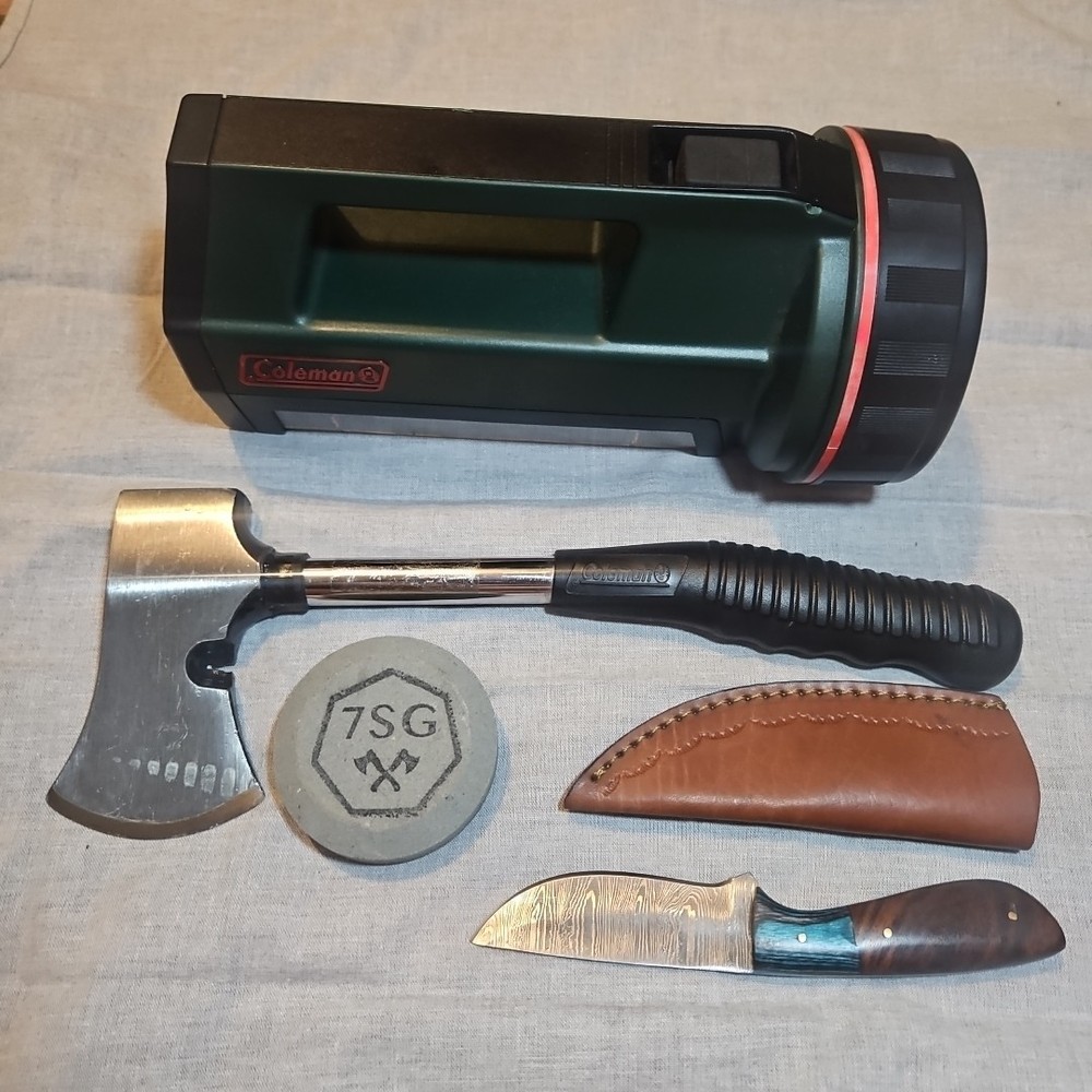 Coleman Camping Bundle Lamp, Knife, Hatchet and Sharpner