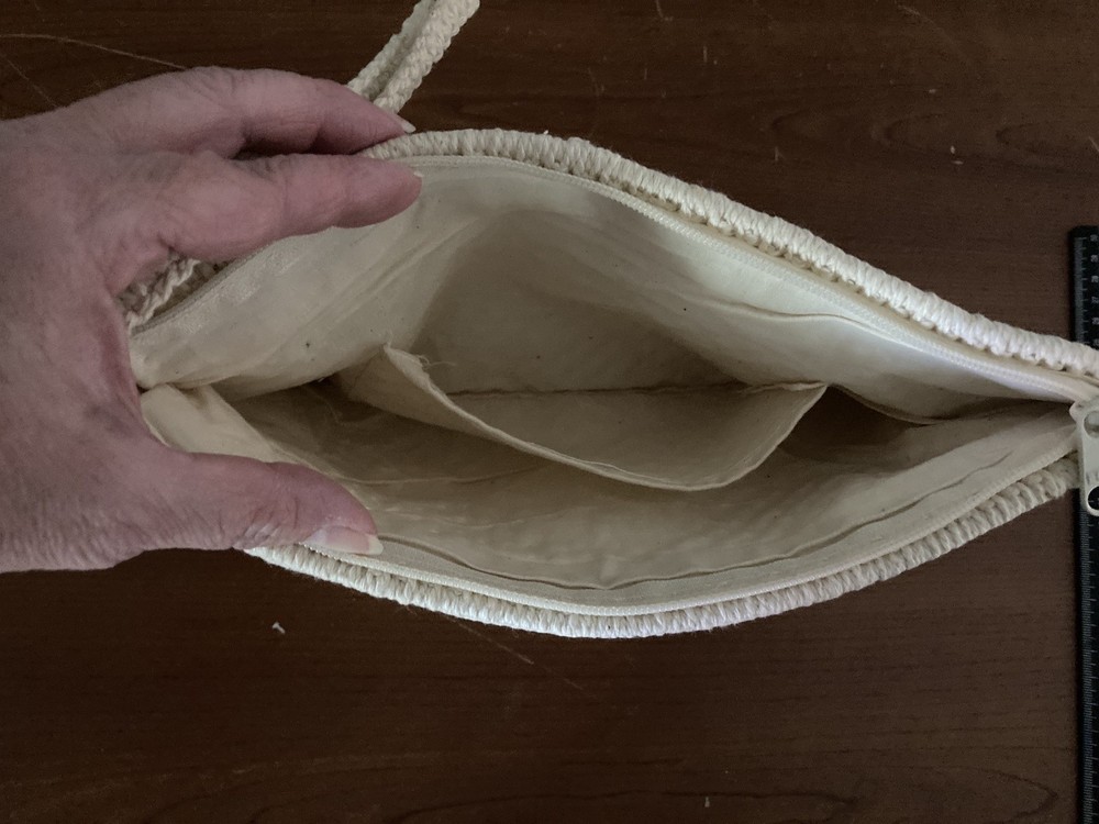 Vintage Cream macrame clutch with a wristlet strap 12” X 7”
