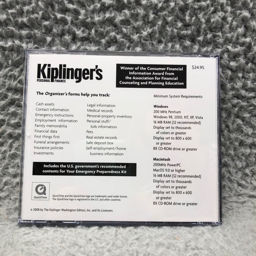 Kiplinger's Your Family Records Organizer Software CD-ROM Windows Mac