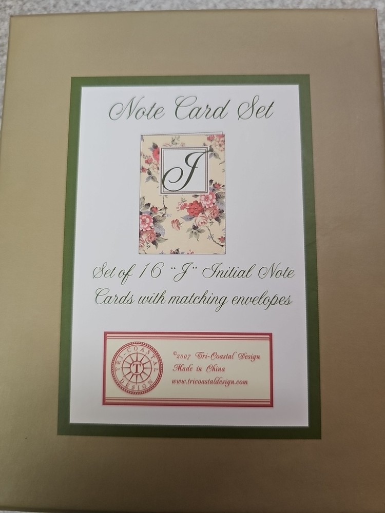 "J" Initial Note Card Set (16) With Matching Envelopes
